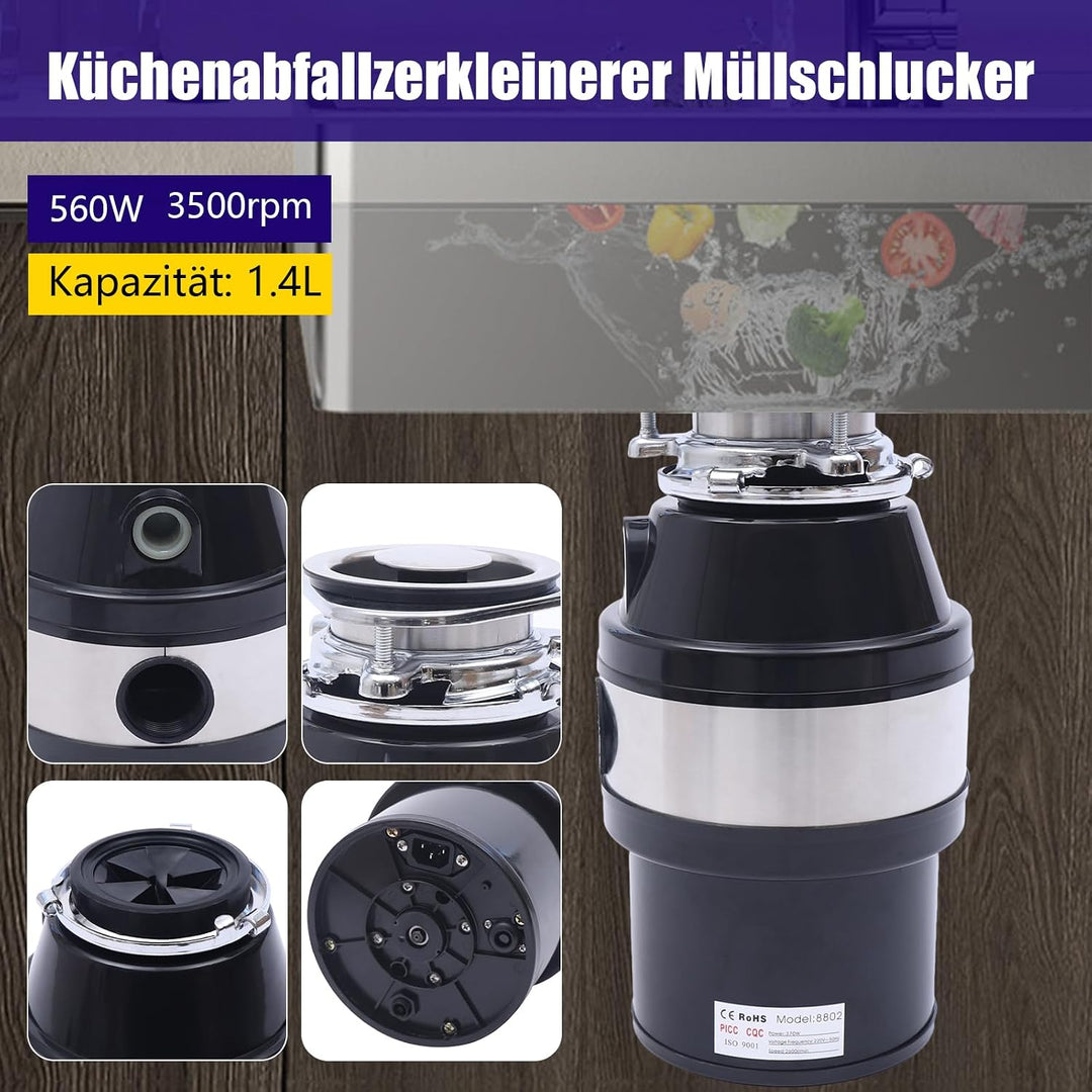 560W Müllschlucker, 1.2L Küchenabfallzerkleinerer für den Haushalt, Passen Sie sich an verschiedene