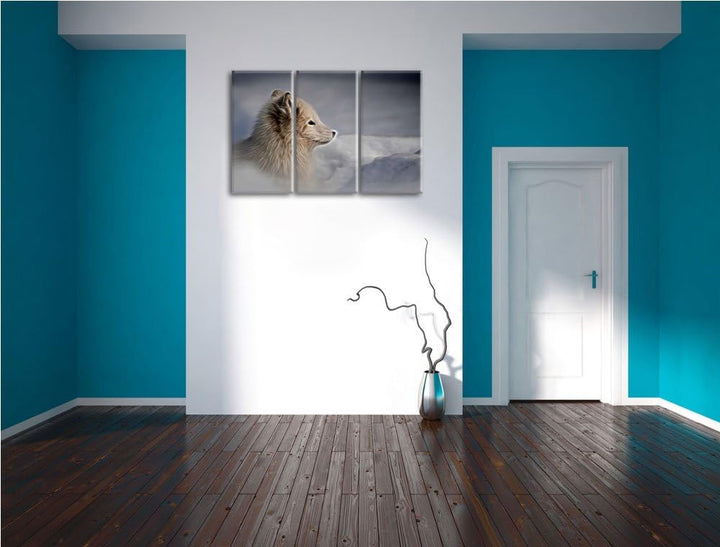 Anmutiger Polarfuchs im Schnee Spezial 3-Teiler Leinwandbild 120x80 Bild auf Leinwand, XXL riesige B