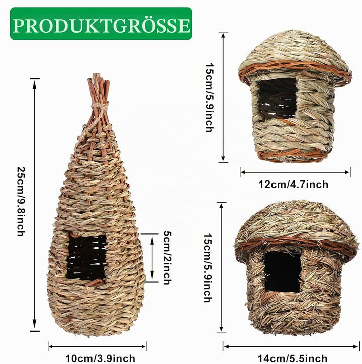3 Pcs Vogelhäus Aufhängen, Gras Bird Nest Hängendes Vögel Haus, Wildvogelnest Den Aussenbereich Gras