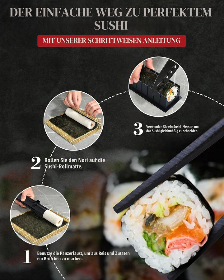 Sushi Maker Set, Sushi Set für Anfänger, Komplett Kit zum Selber Machen mit Sushi Bazooka, Bambus Ro