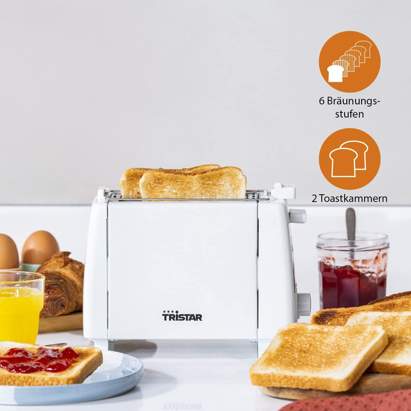 Tristar BR-1009 Toaster, 650 Watt, für 2 Toast-Scheiben 2 kurze Schlitze, 6 Bräunungsstufen und Aufw