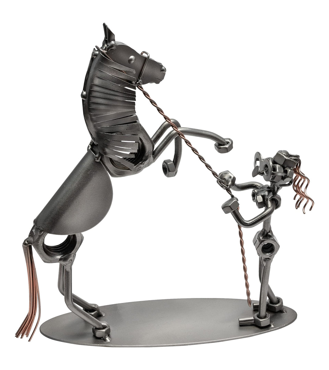 STEEMO Schraubenmännchen Reiterin Pferde-Mädchen Geschenk Metall-Deko 22x7x25 cm