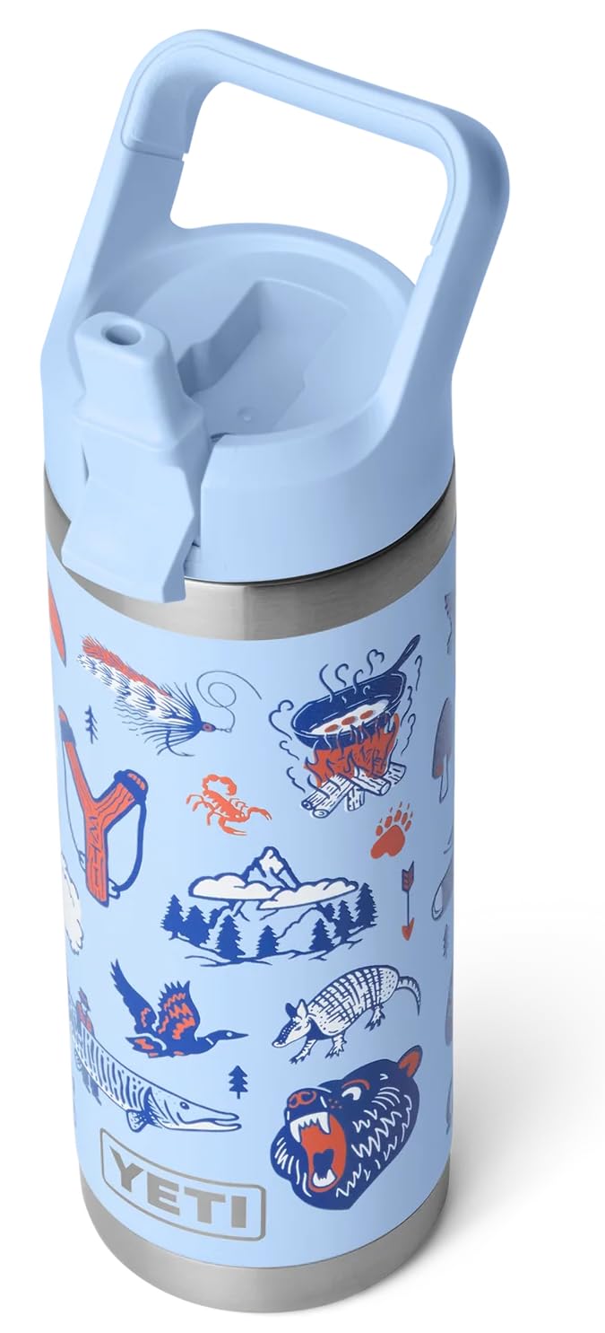 YETI Rambler Trinkflasche 18 oz (532 ml) Big Sky Summer Camp – Edelstahl Trinkflasche mit Strohhalmd