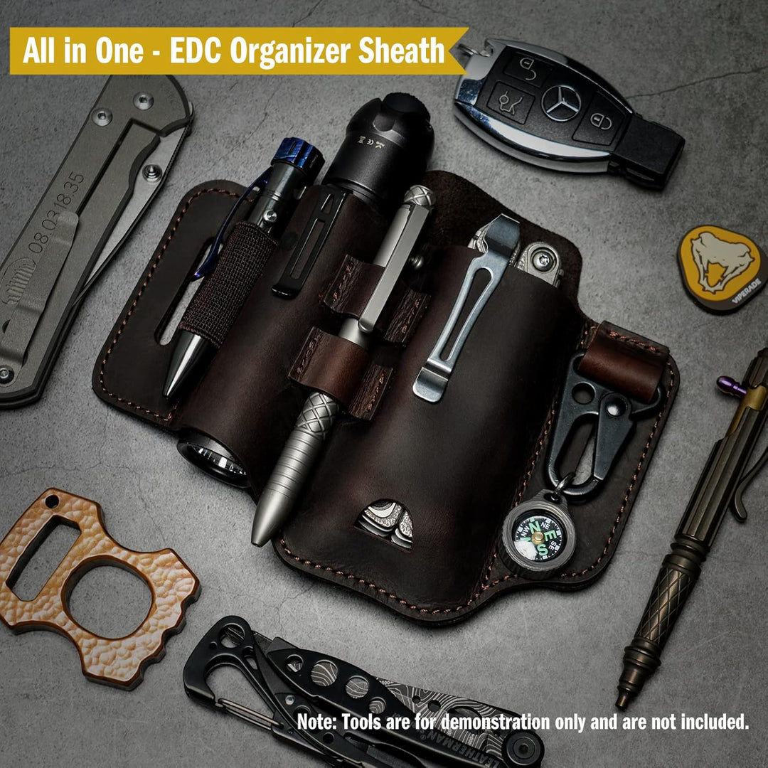 VIPERADE PJ35 EDC Lederscheide Multitool Scheide mit 3 Taschen, Werkzeuge Holster Messer Gürtelschei