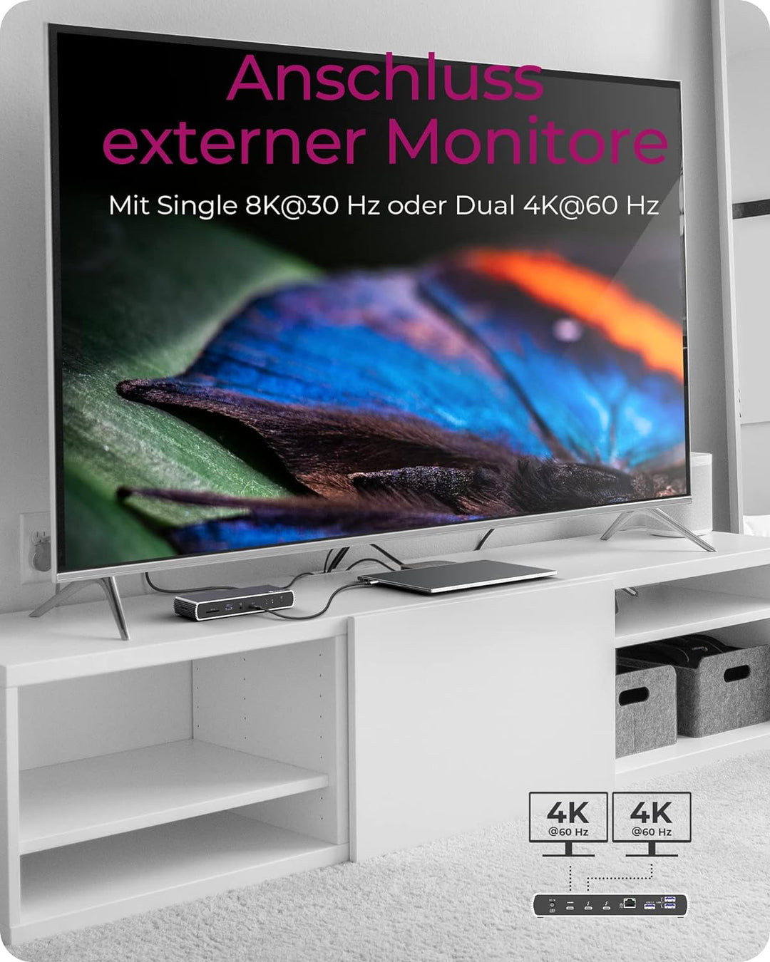 ICY Box Thunderbolt 4 Docking Station (10-in-1) für 2 Monitore (4K 60Hz) oder 1 Monitor (8K 30Hz), 2