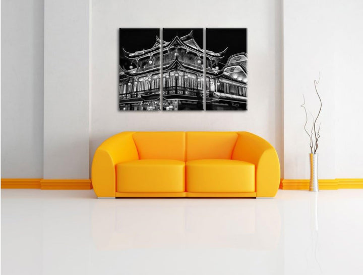 Pixxprint Dark prächtiges chinesisches Haus als Leinwandbild/Grösse: 3 Teilig (120x80) cm/Wandbild/K