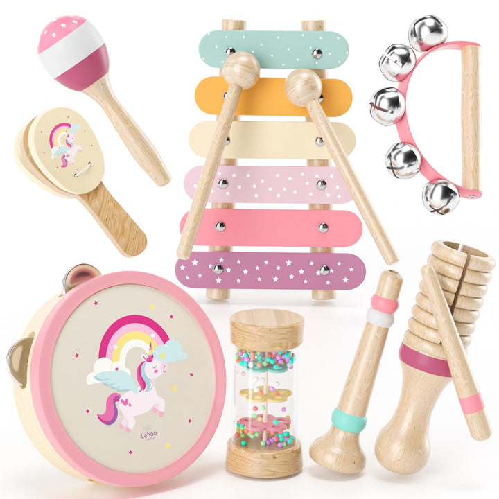 Lehoo Castle Musikinstrumente für Kinder, Montessori Holzspielzeug ab 2 3 Jahre, Instrumente Set mit