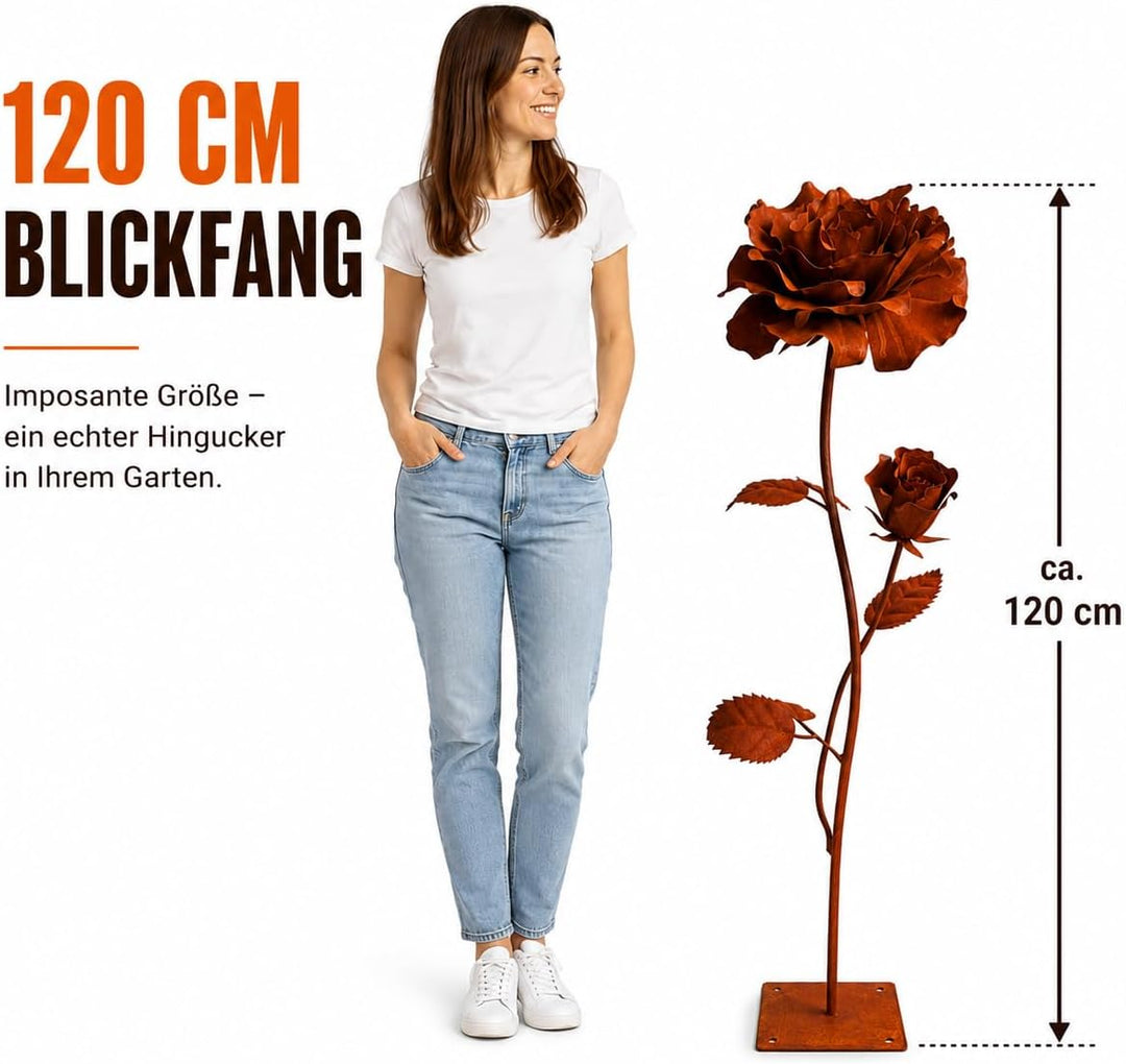 Terma Rost 3D Rose XXL 120 cm Höhe Rostblume Gartendeko rost Gartenfigur gross Metallfigur Garten Sc