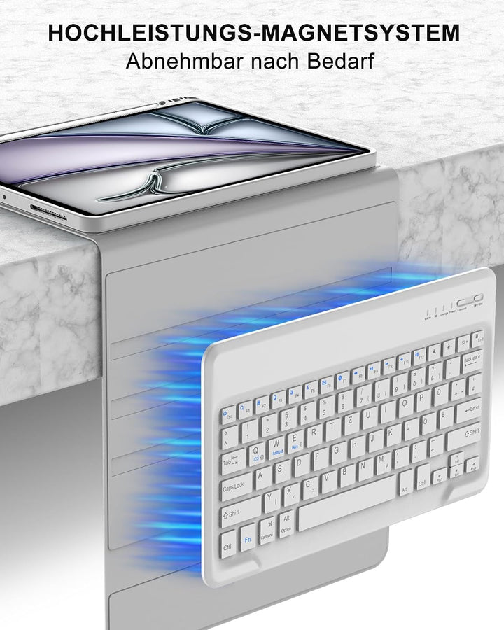 Hülle mit Tastatur für iPad Air 13" (2026 M4/2025 M3/2024 M2) & Pro 12.9" (2018-2022), Deutsches QWE
