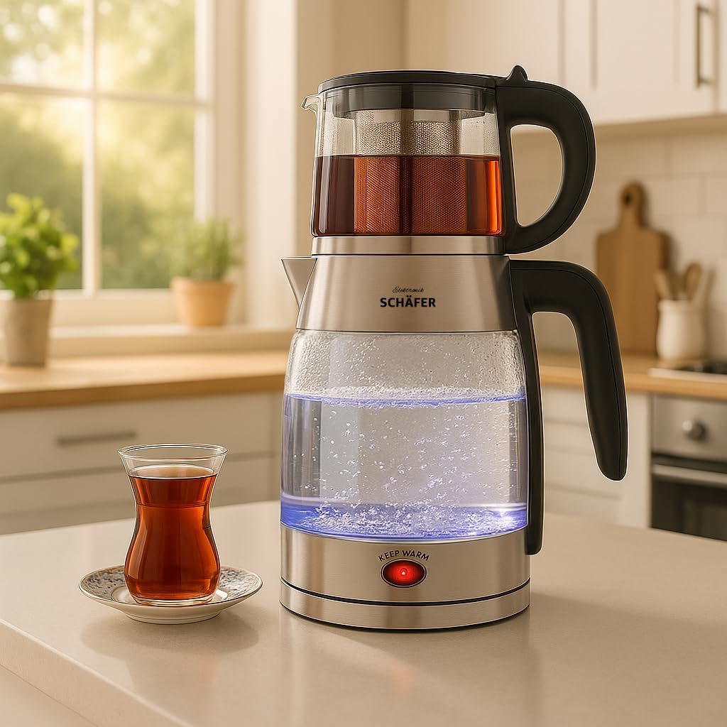 Teekocher Wasserkocher Edelstahl - Silber - mit Teesieb Abschaltautomatik und Warmhaltefunktion - 2,