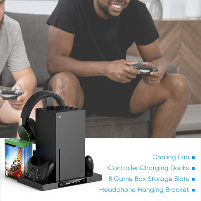 FYOUNG Lüfterständer für Xbox Serie X mit Headset-Halterung Zubehörset, Serie X Lüfter-Kühlsystem mi