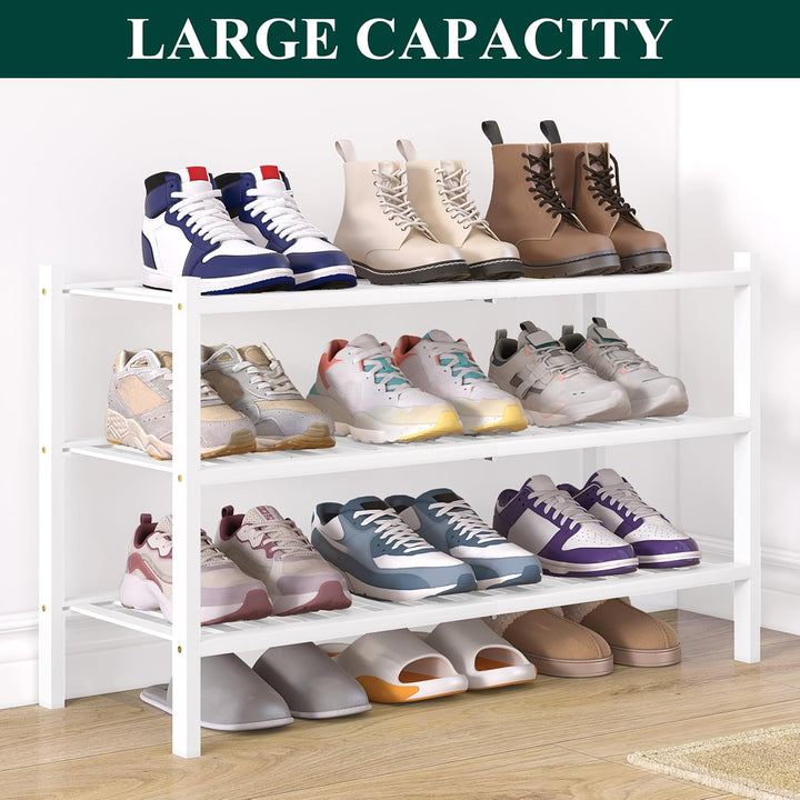 smiry Schuhregal aus Bambus, Schuhregal Platzsparend mit 3 Ebenen, Erweiterbar Stapelbar Shoe Rack,