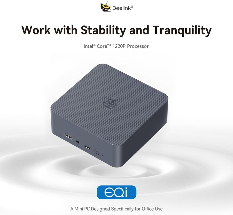 Beelink Mini PC EQi12, Intel Core 1220P (bis zu 4,4 GHz), 24GB LPDDR5 RAM 500GB M.2 PCIe4.0 SSD, 4K