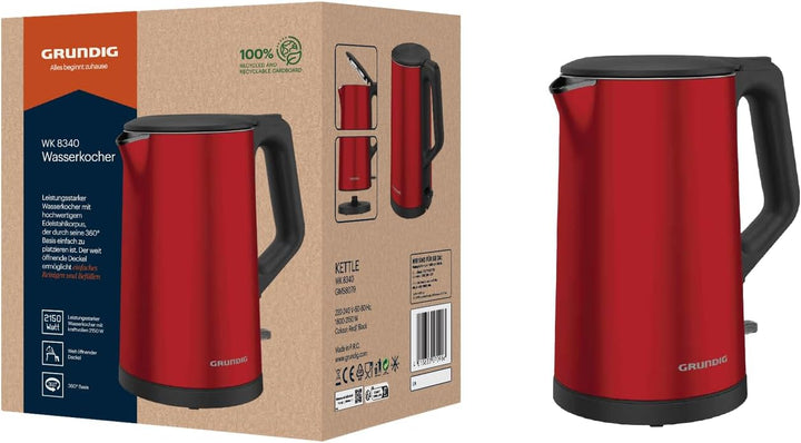 GRUNDIG WK8340 Wasserkocher Rot, 2150 W, 1,5 l Style 2024, Style 2024