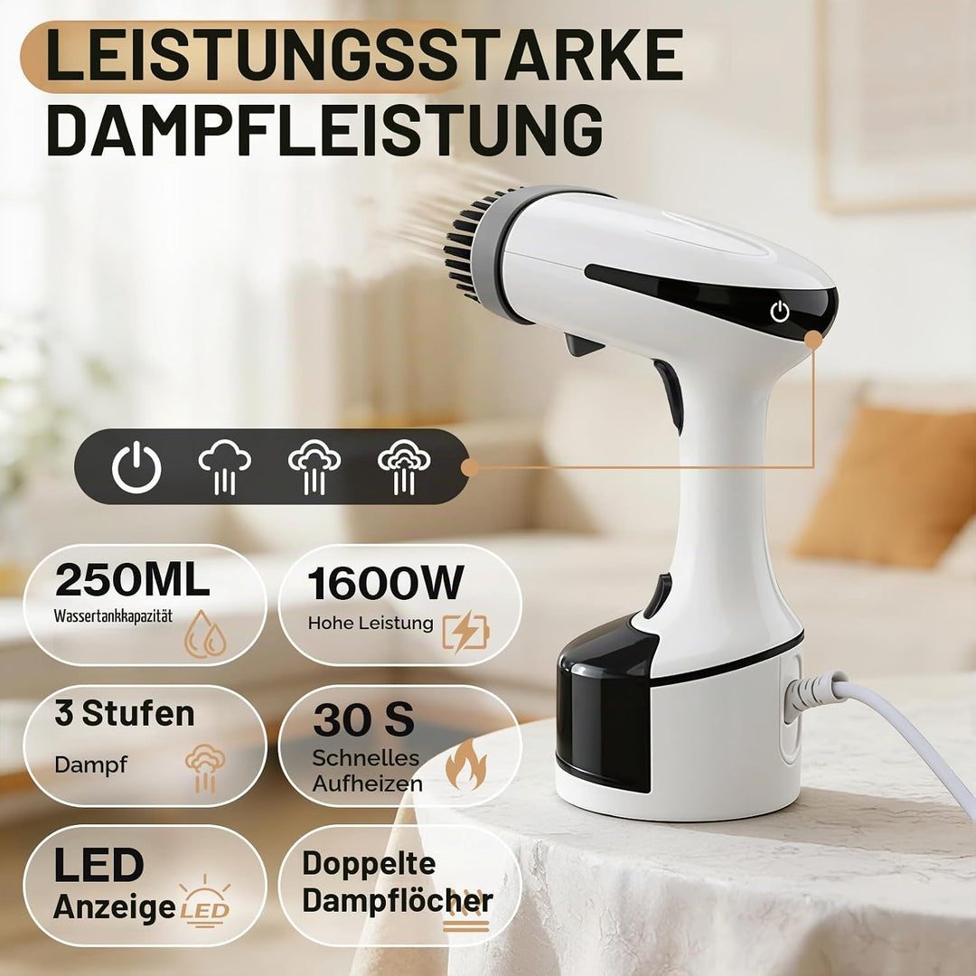 Cadrim Steamer Dampfglätter 1600W, 250ml Wassertank Tragbarer Dampfbügler mit 3 Dampfstufen, Steamer
