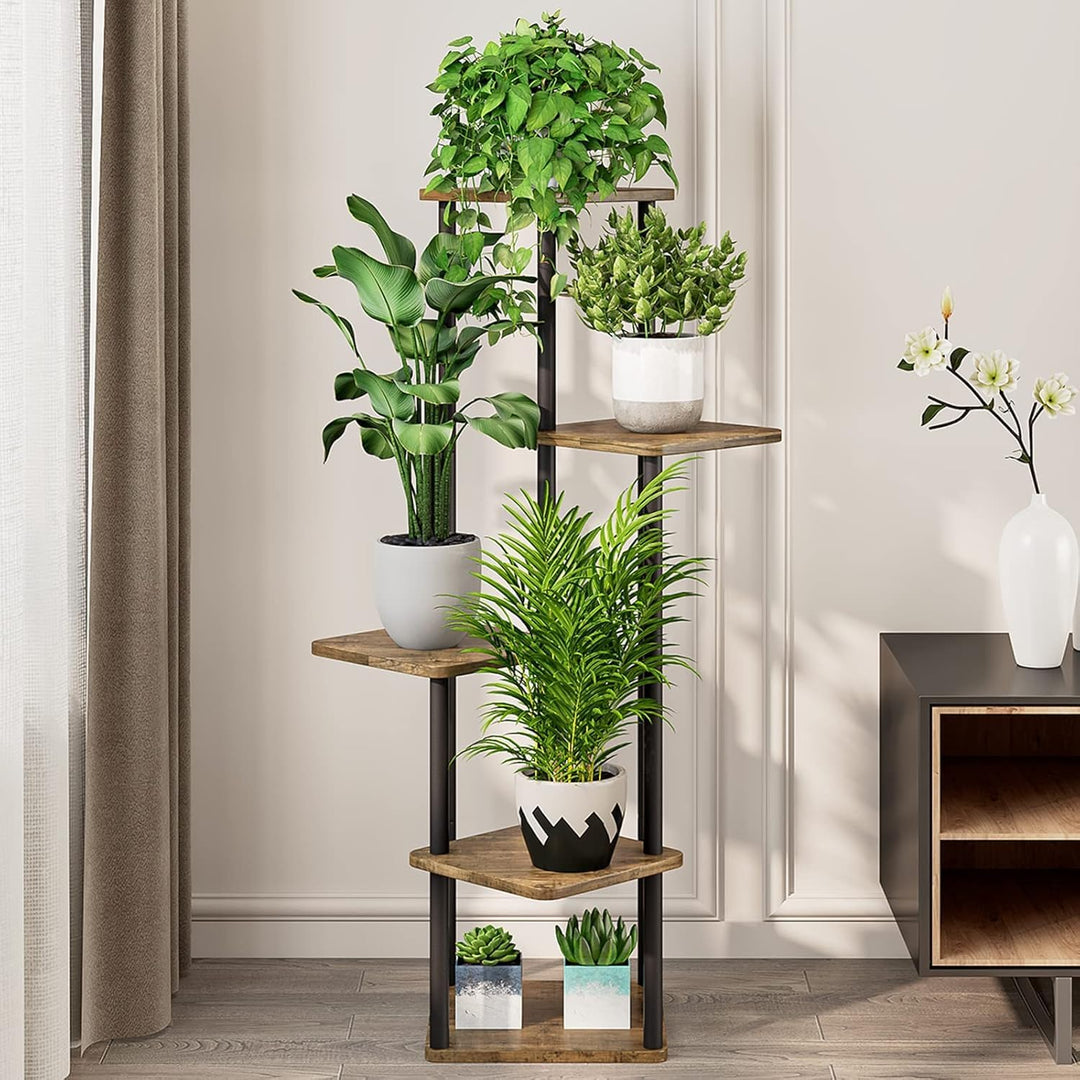 Blumenständer 5-stufiges Pflanzenregal aus Metall für mehrere Pflanzen, hohe Eckblumenhalter für Ter