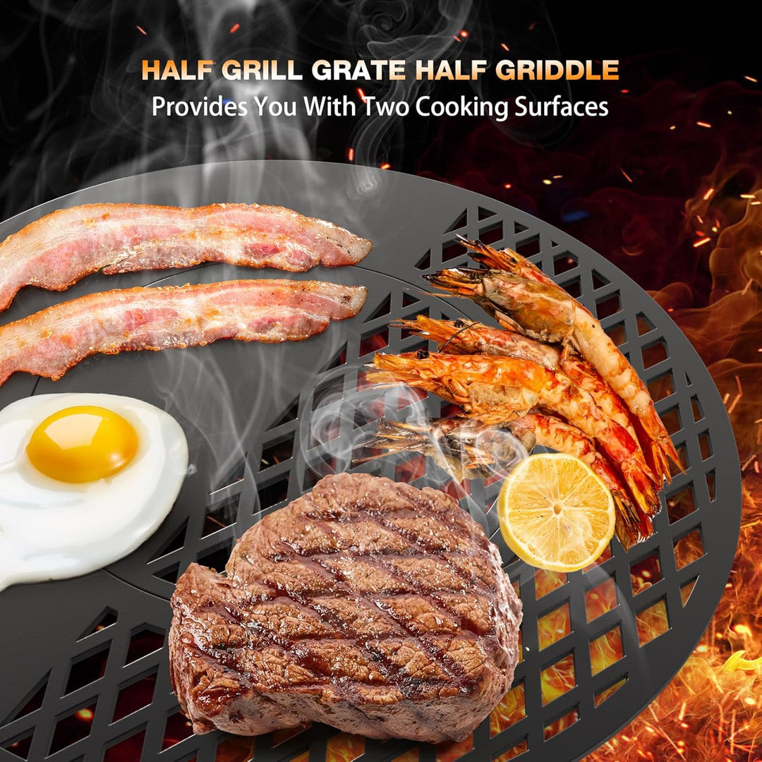 Onlyfire Rund Grillrost, Ø 54,5 Plancha, Rundrost mit Herausnehmbarem Rundeinsatz, Grillplatte für W