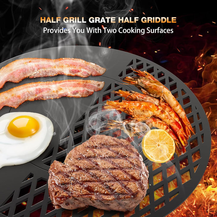 Onlyfire Rund Grillrost, Ø 54,5 Plancha, Rundrost mit Herausnehmbarem Rundeinsatz, Grillplatte für W