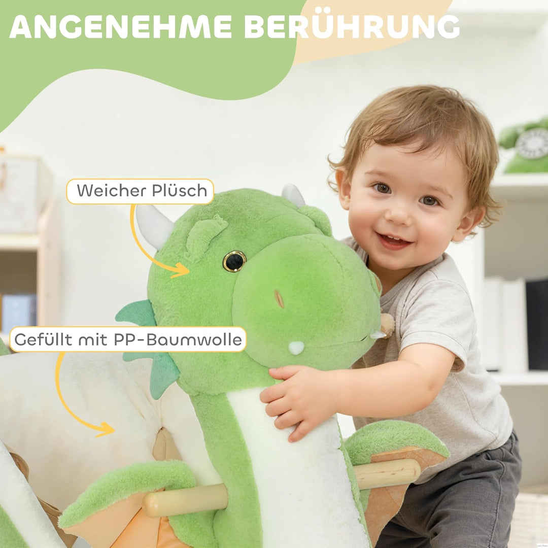 AIYAPLAY Schaukeltier, Dinosaurier-Schaukel, interaktive Tiergeräusche, weiche Füllung, Holzrahmen,