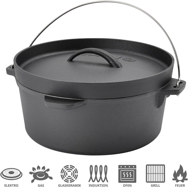TAINO Dutch Oven Gusseisen-Topf Dopf Feuertopf Deckel-Heber Kochtopf (4 Liter)