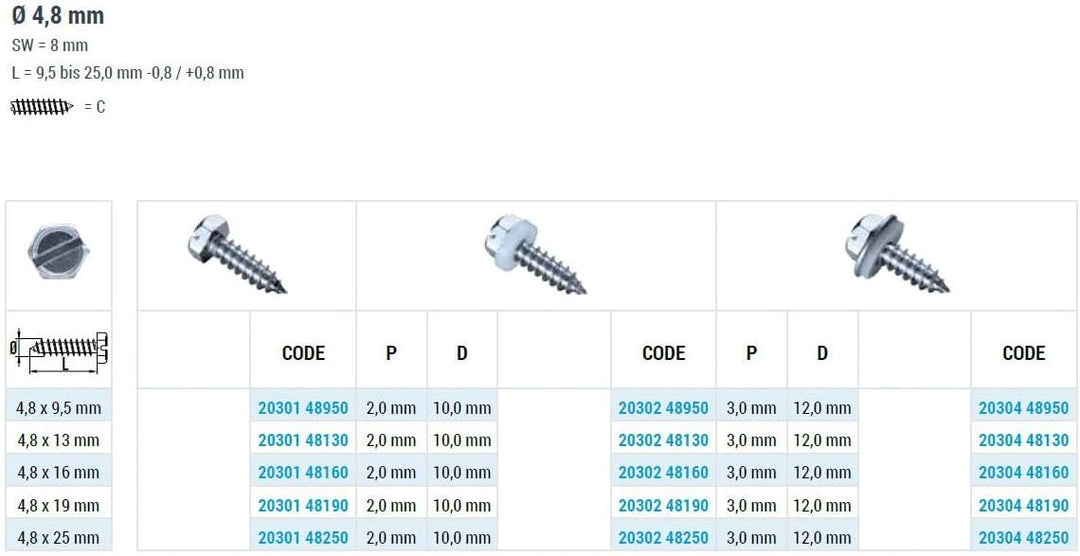 GOEBEL® - 500 x Blechschrauben mit Dichtscheibe (Ø x L) 4,8 x 13 mm Edelstahl A2 (V2A) Sechskant Län
