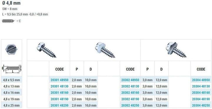 GOEBEL® - 500 x Blechschrauben mit Dichtscheibe (Ø x L) 4,8 x 13 mm Edelstahl A2 (V2A) Sechskant Län
