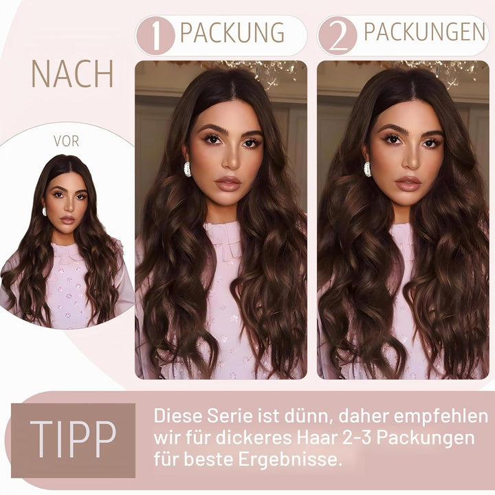 SEGO Extensions Echthaar Clip 1 Tresse Haarverlängerungen Remy 7A ein Teilig Set 5 Klips Haarteil 10