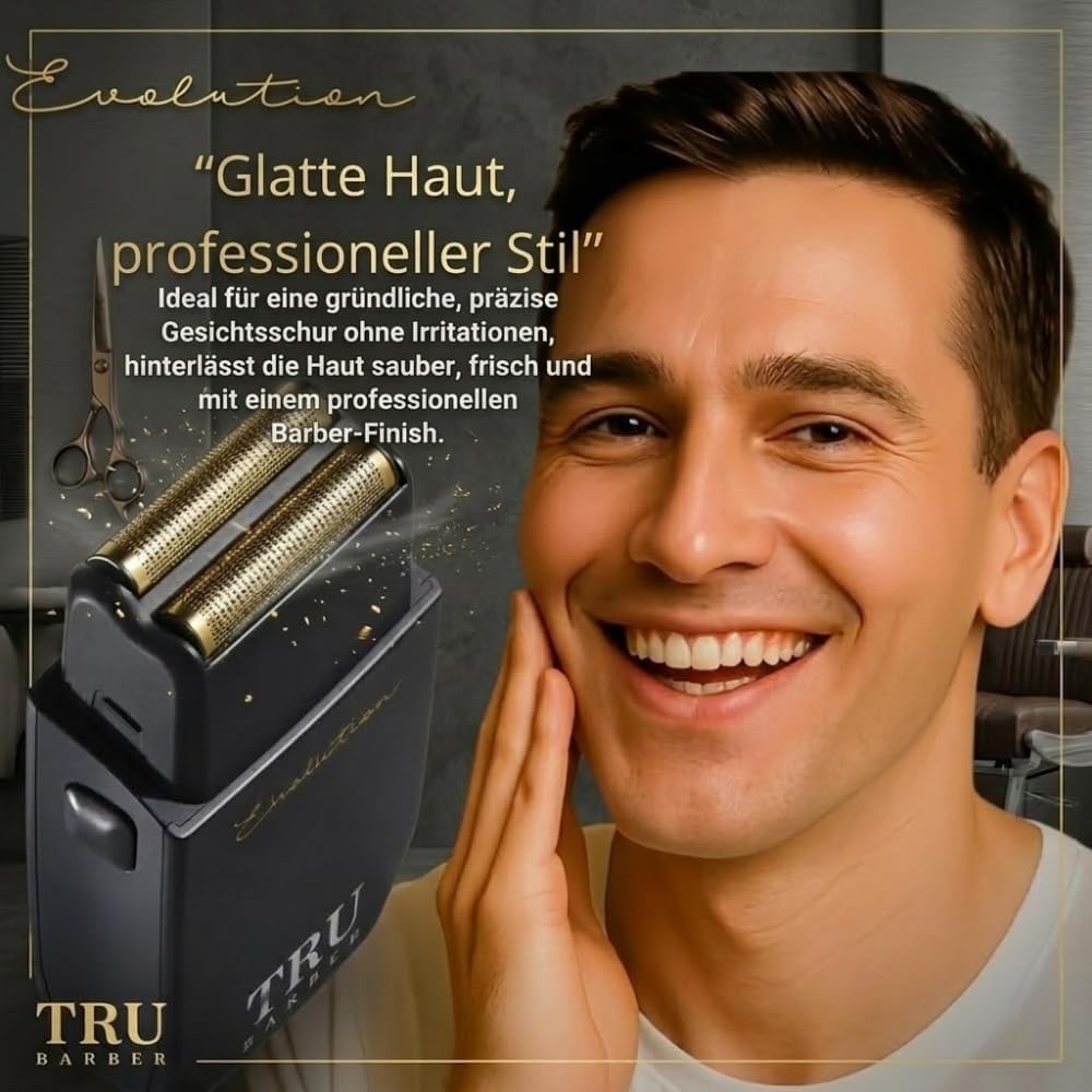 TRU BARBER Rasierer Herren Elektrisch Shaver Evolution 9.000 U/min Professioneller Kopfrasierer Foli