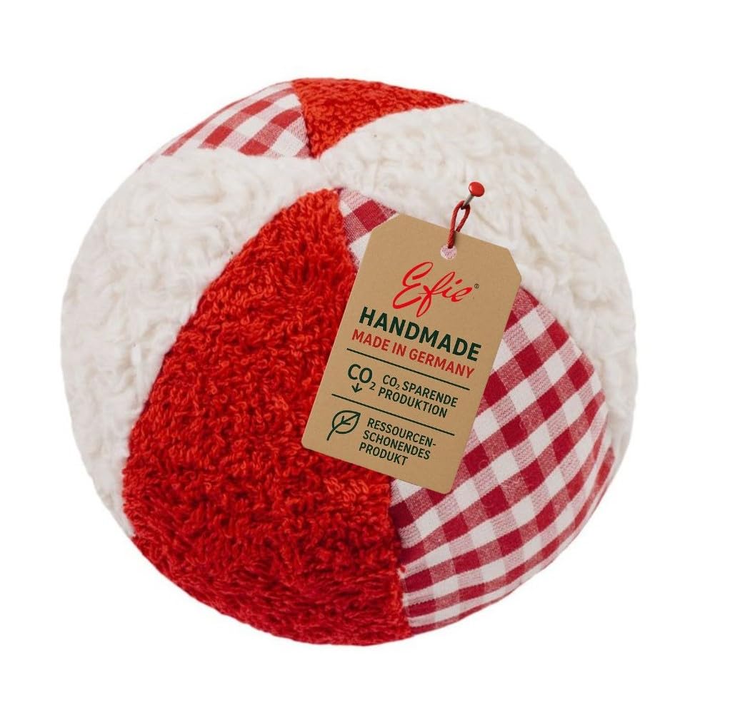Efie Rassel Ball klein – Babyspielzeug aus Bio-Baumwolle, rot - weiss, weicher Babyball mit Rassel,