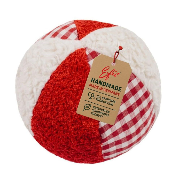 Efie Rassel Ball klein – Babyspielzeug aus Bio-Baumwolle, rot - weiss, weicher Babyball mit Rassel,