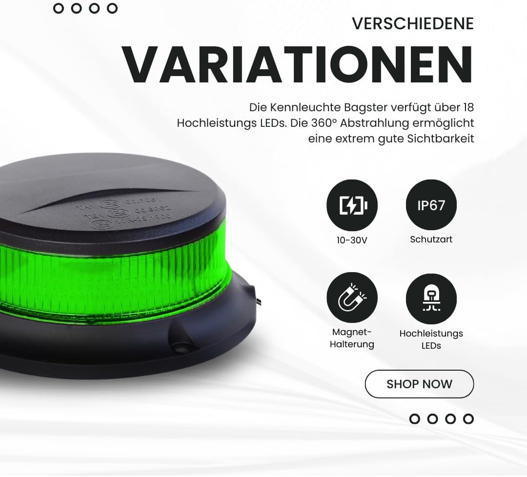 GRÜN Raptors LED Technik 220km/h DEKRA geprüft | Kennleuchte Bagster ECE R65-10-30V DC Rundumleuchte