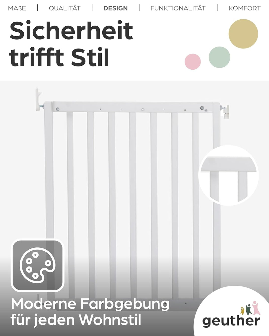 Geuther 2700 schwenkbares Türschutzgitter Passung: 63 cm - 103,5 cm Türgitter Treppenschutzgitter zu
