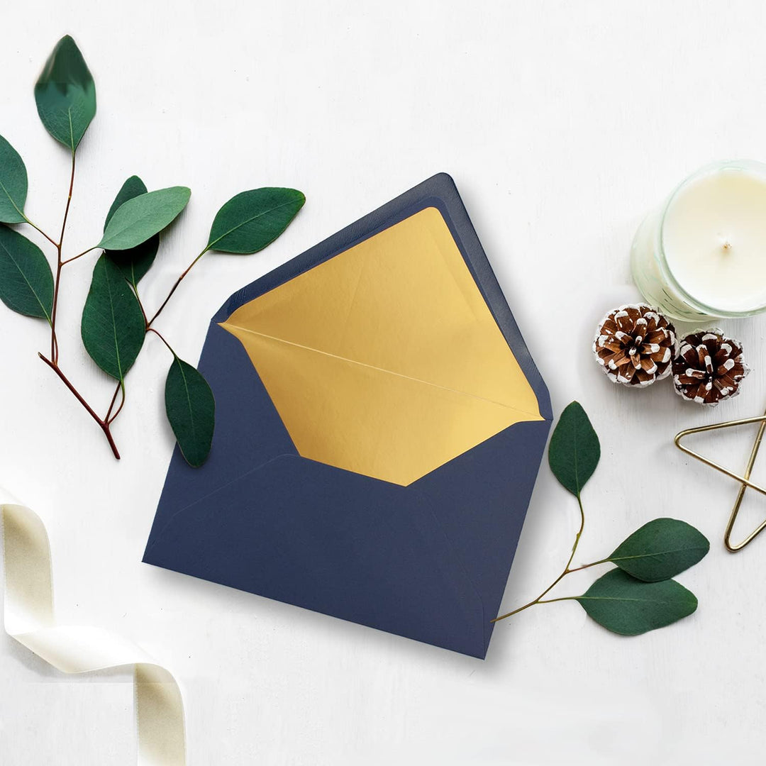50x metallic Gold-gefütterte Brief-Umschläge DIN C5, dunkel-blau - 156 x 220 mm - Nassklebung mit sp