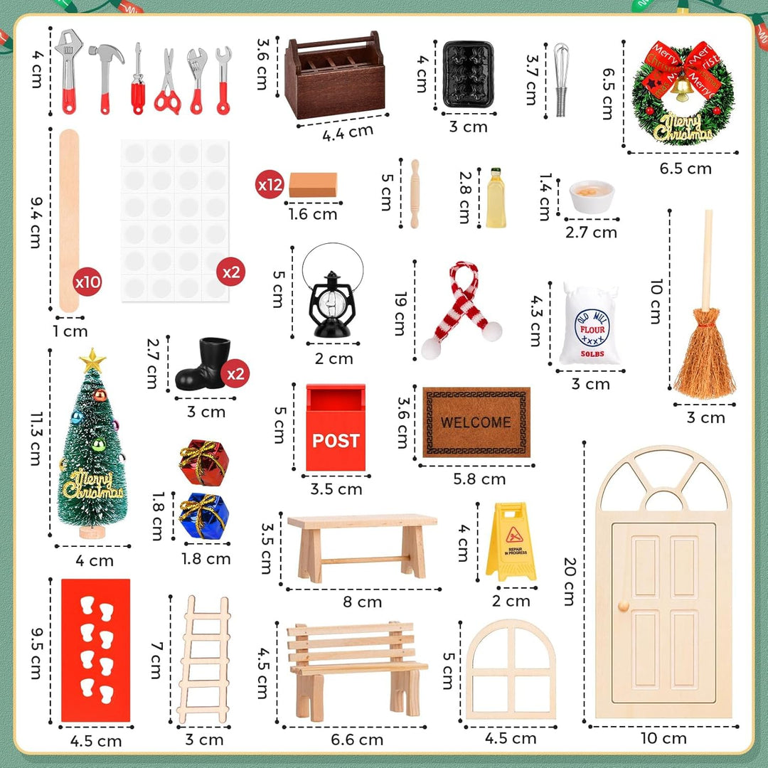 Wichtel Zubehör, 43 PCS Wichtel Set Weihnachten Komplett, Wichteltür Set mit Baustelle und Backset,