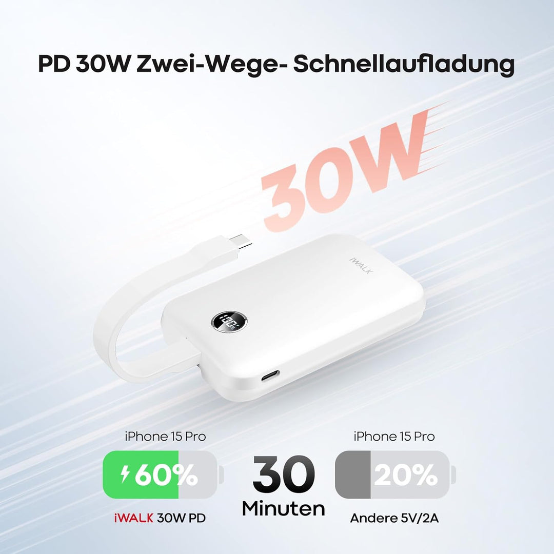 iWALK Mag Safe Wireless Power bank 10000mAh, Qi2 Zertifizierte 15W, 30W Schnellaufladung mit LED und