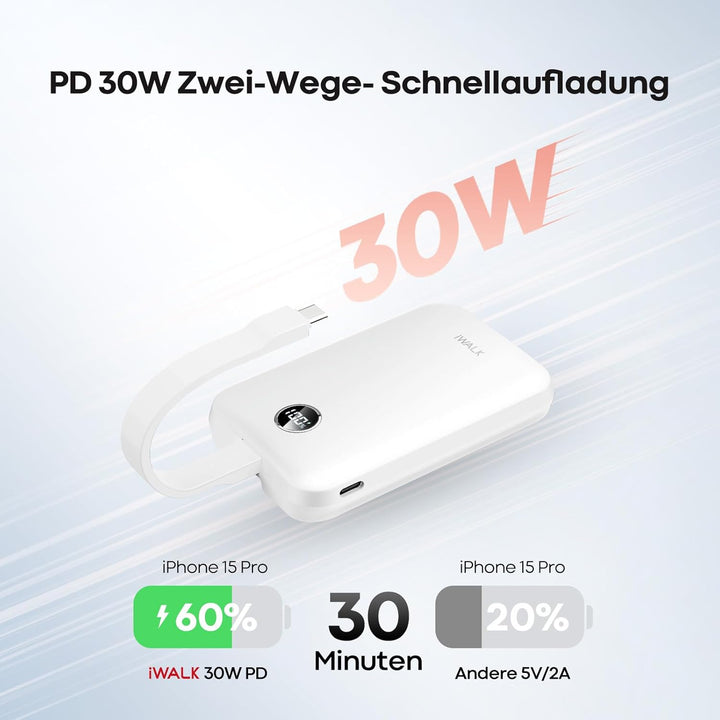 iWALK Mag Safe Wireless Power bank 10000mAh, Qi2 Zertifizierte 15W, 30W Schnellaufladung mit LED und
