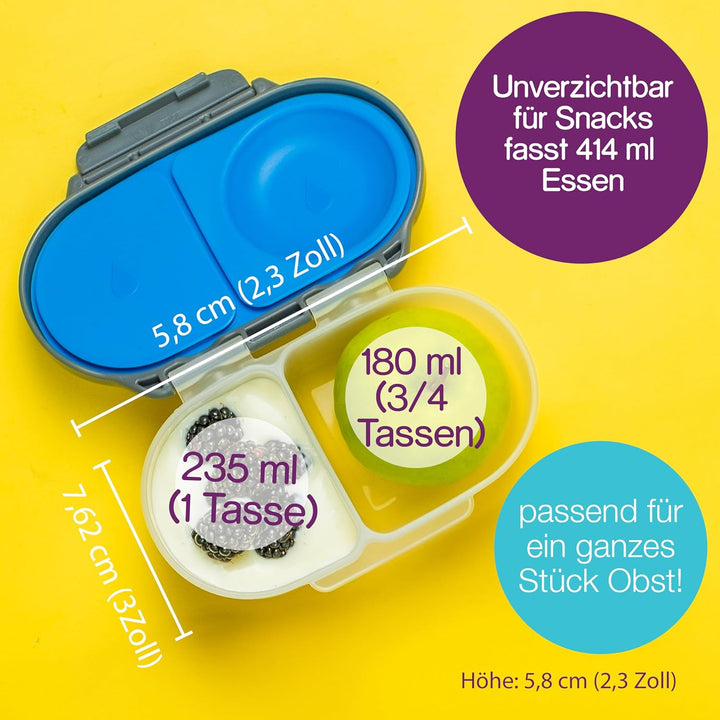 b.box Mini Brotdose für Kinder mit Fächern | Bento Box, 3 Fächer (2 Auslaufsicher) | Lunchbox für Ge
