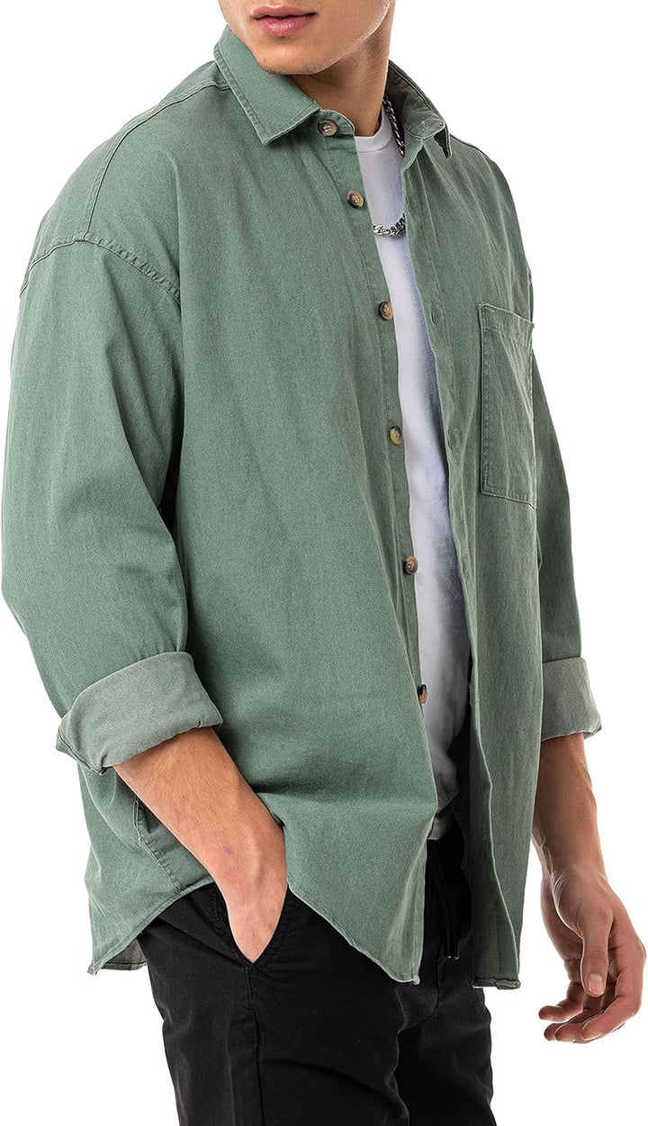 Red Bridge Herren Hemd Jeanshemd Premium Denim Oversized Wide Cut L Khaki, L Khaki