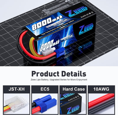 Zeee 4S Lipo Akku 14,8V 100C 8000mAh mit EC5 Stecker Hardcase RC Akku für Auto LKW Tank RC Buggy Tru