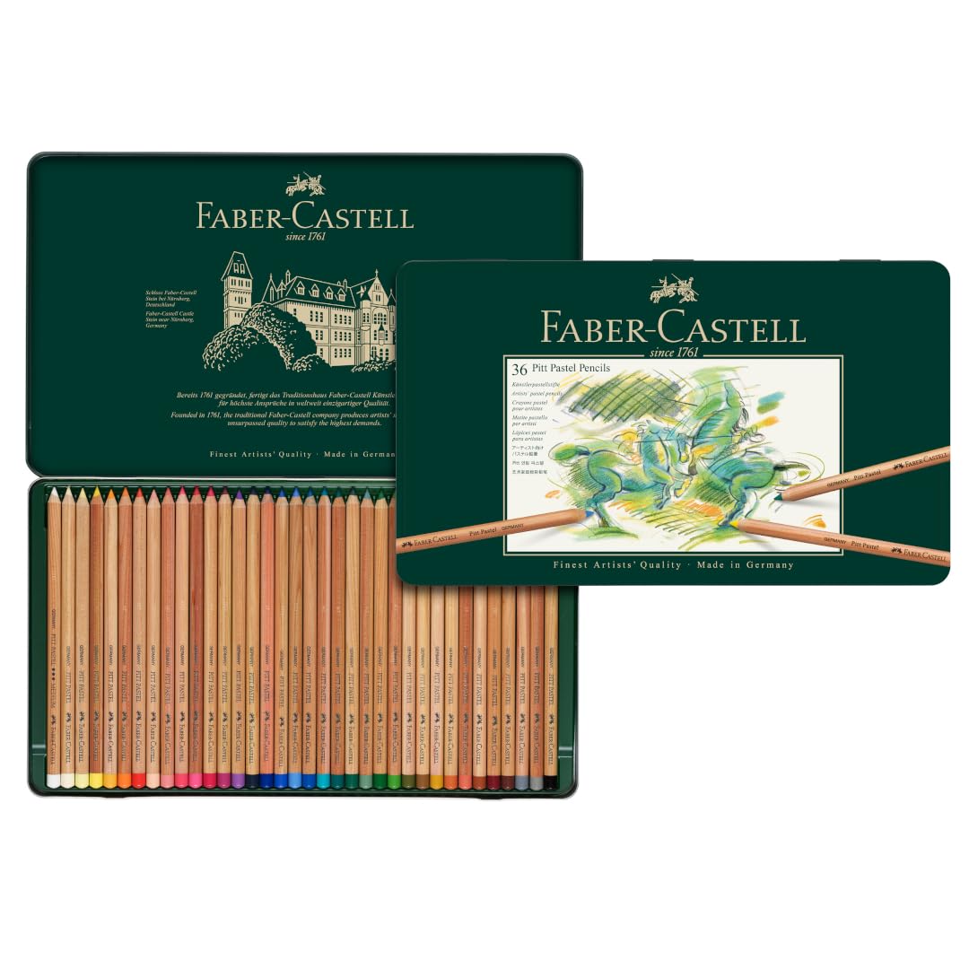 Faber-Castell 112136 - Farbstifte Pitt Pastellstifte, 36 Künstlerfarbstifte im Metalletui, verwischb