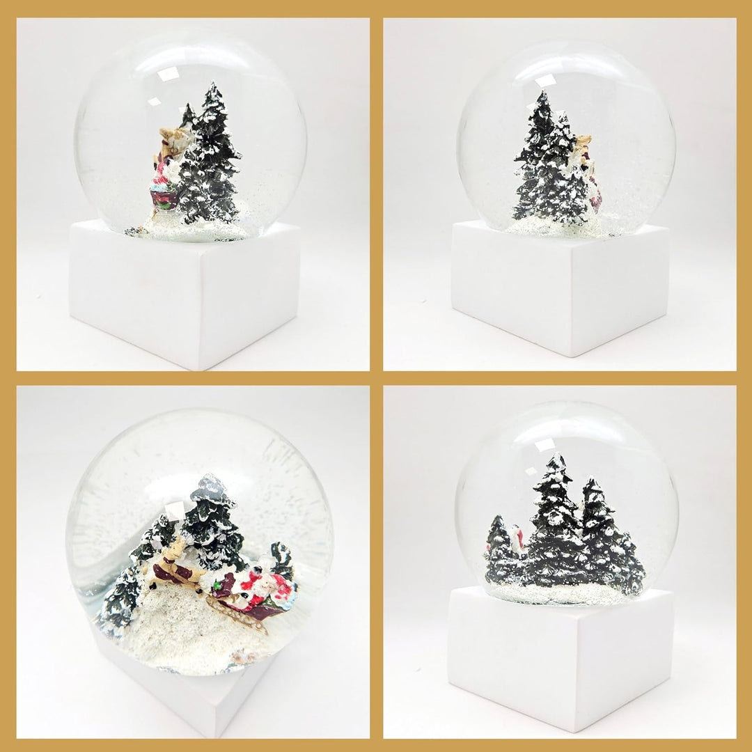 Minium Collection 20112 Schneekugel Weihnacht Santa im Schlitten Winter auf Sockel weiss eck, Pure-L