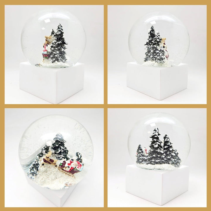 Minium Collection 20112 Schneekugel Weihnacht Santa im Schlitten Winter auf Sockel weiss eck, Pure-L