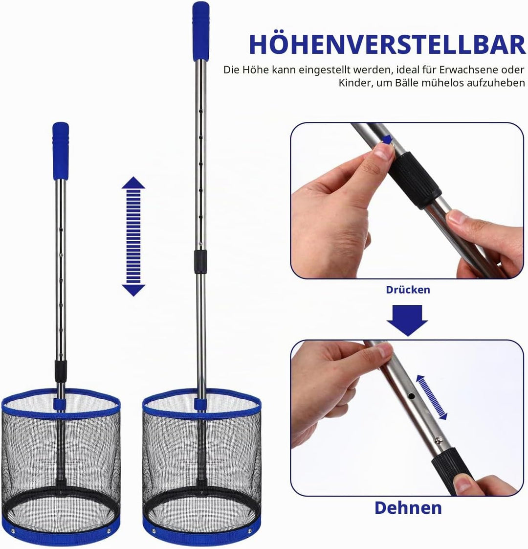BESPORTBLE Tischtennisball Sammler Pongball Retriever Teleskopstange Behälter Organizer Leicht Tragb