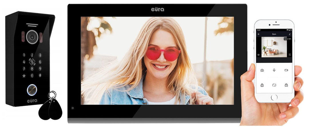 EURA VDP-99C5 4-Draht-Video-Gegensprechanlage, 10-Zoll-Farbmonitor, 2 Eingänge, WiFi, Verschlüsselun
