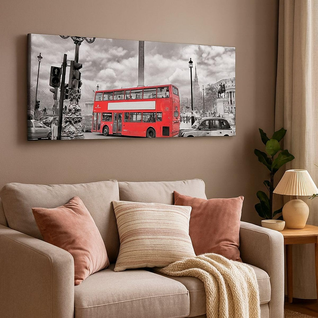 Panorama Bilder auf Leinwand 100x40cm Leinwandbild Trafalgar Platz Taxi London Gross Wanddeko Bild S