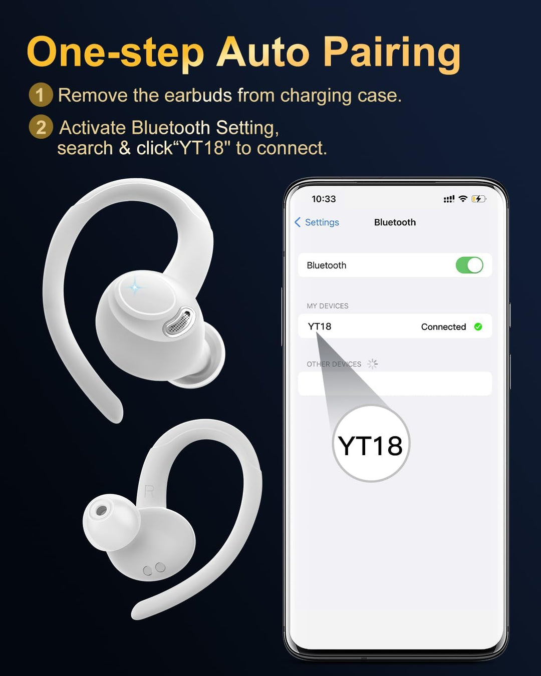 Bluetooth Kopfhörer Sport, in Ear Kopfhörer Kabellos Bluetooth 5.3 mit HD Mic, Herausragender Sound,