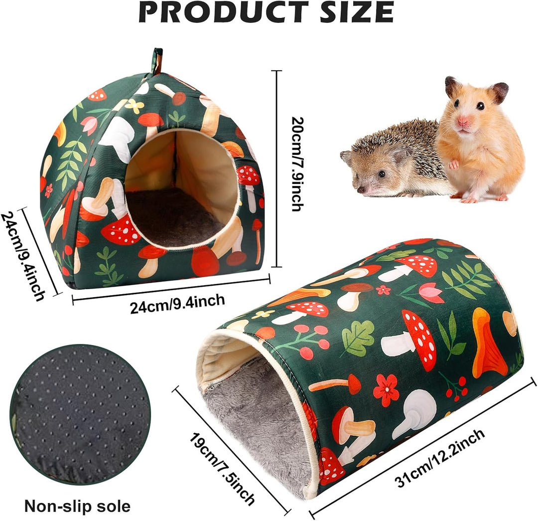 Meerschweinchen Haus & Tunnel 2er Set, Meerschweinchen Bett Waschbar Kuschelhaus & Spielzeug Kuschel