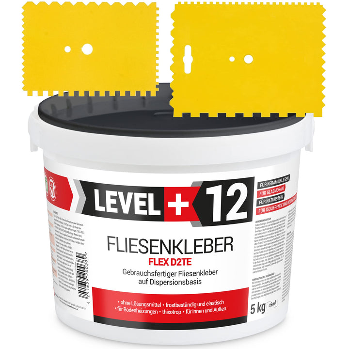 Fertig Fliesenkleber 5kg Weiss + 2St. Zahnspachtel Kunstoff Steinkleber Flexmörtel Dispersions-Klebe
