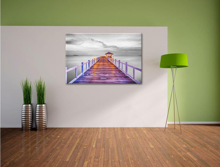Pixxprint Steg ins Meer bei Sonnenuntergang als Leinwandbild/Grösse: 100x70 cm/Wandbild/Kunstdruck/f