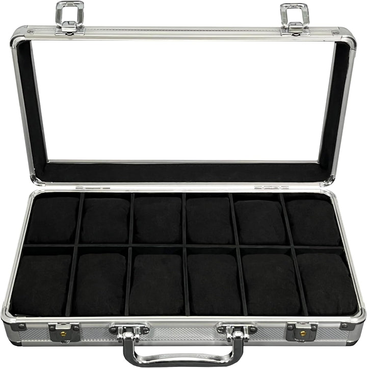 MR Maestro Relojero - Robuste Aluminium Uhrenbox | Platz für 12 Uhren und Schmuck | Ideal für Herren